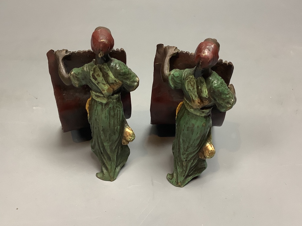 A pair of Bergman style cold-painted bronze carpet sellers 8.5cm